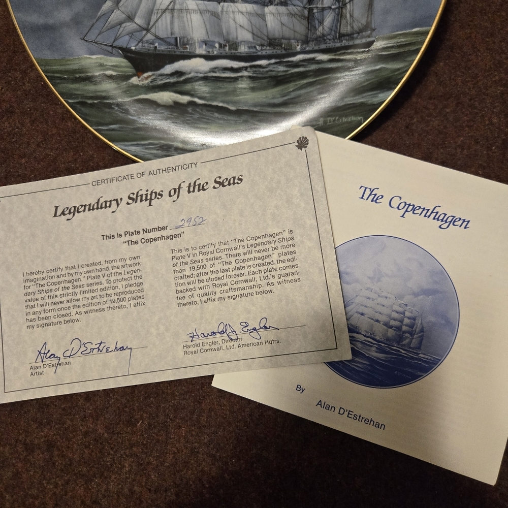 80s Royal Cornwall "The Copenhagwn" Collector Plate by Artist D'Estrehan - Picture 3 of 4